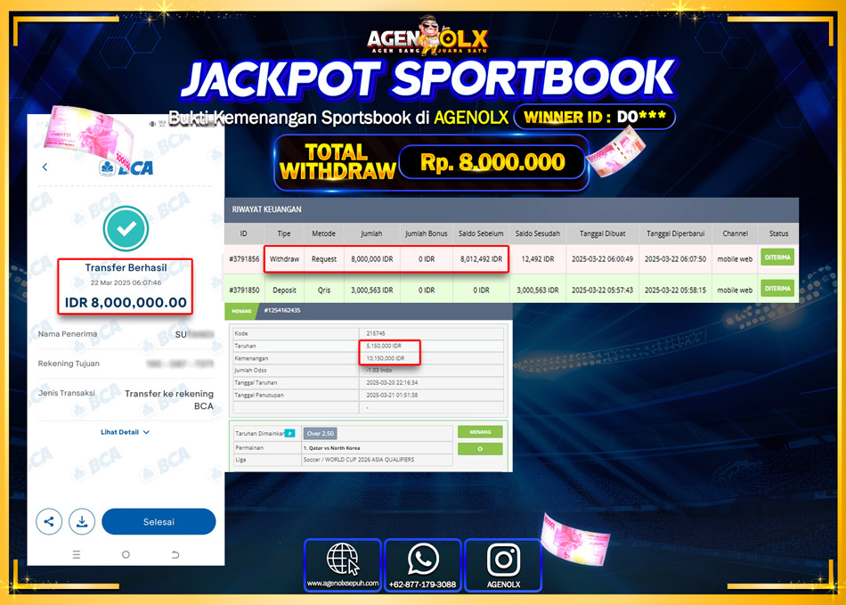 AGENOLX JACKPOT SPOORTBOOK  Rp 8.000.000,- LUNAS