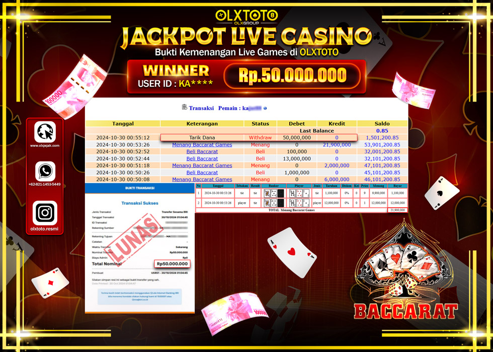 OLXTOTO JACKPOT  LIVE GAMES BACCARAT    Rp.50.000.000.,- LUNAS