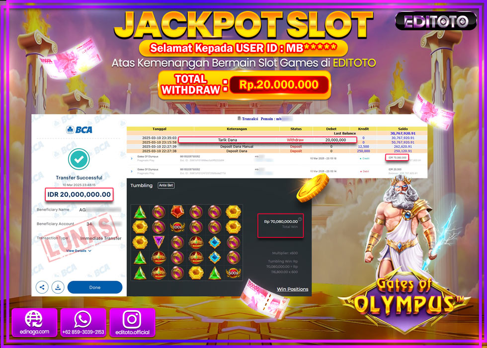 JACKPOT SLOT GATES OF OLYMPUS  Rp.20.000.000.,- LUNAS