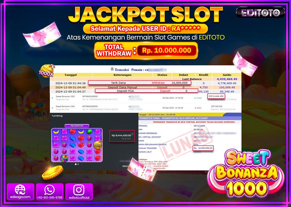 JACKPOT SLOT SWEET BONANZA 1000 Rp.10.000.000.,- LUNAS