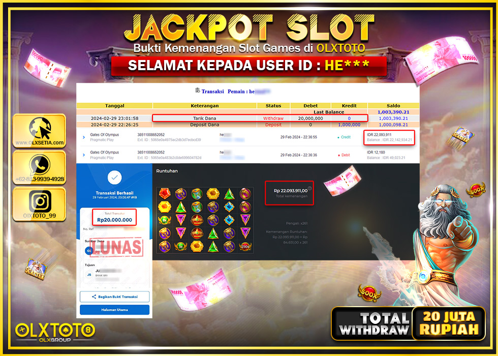 OLXTOTO JACKPOT SLOT GATES OF OLYMPUS Rp.20.000.000.,- LUNAS