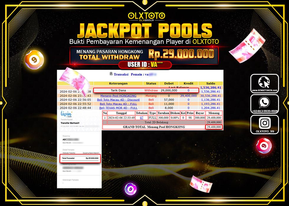 OLXTOTO JACKPOT TOGEL PASARAN HONGKONG  Rp.29.000.000.,- LUNAS