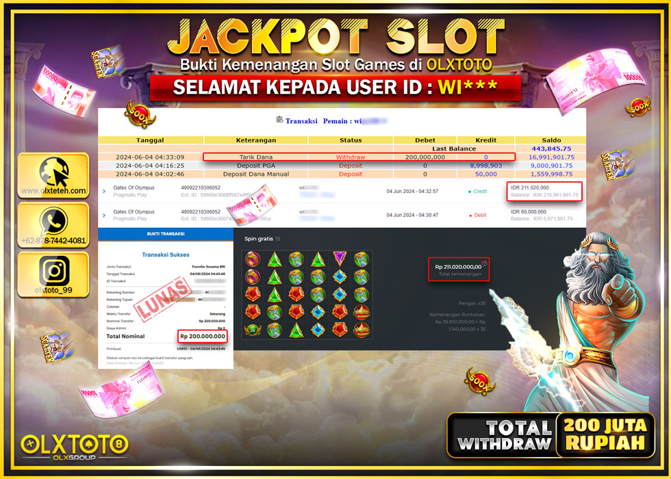 OLXTOTO JACKPOT SLOT GATES OF OLYMPUS  Rp.200.000.000.,- LUNAS