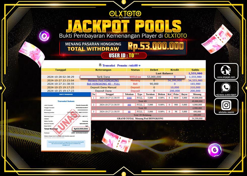 OLXTOTO JACKPOT  TOGEL POOL HONGKONG Rp.53.000.000.,- LUNAS