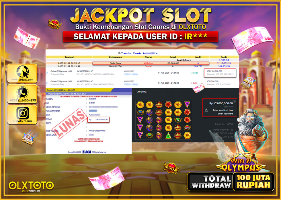 OLXTOTO JACKPOT  SLOT GATES OFF OLYMPUS  Rp.100.000.000.,- LUNAS