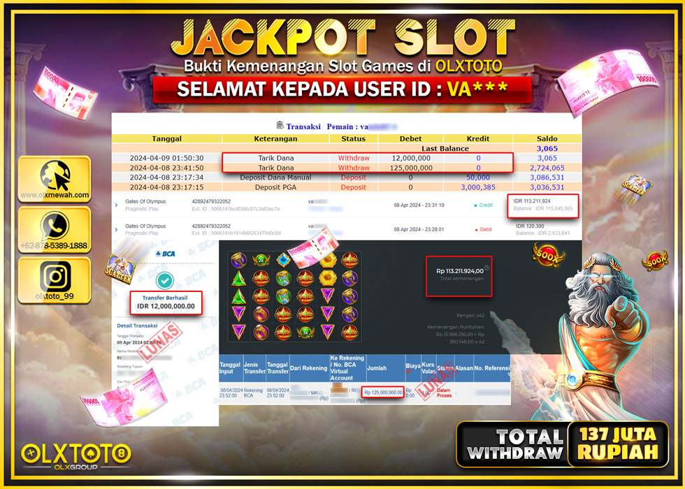 OLXTOTO JACKPOT SLOT GATE OF OLYMPUS   Rp.137.000.000.,- LUNAS
