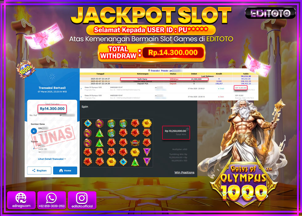 JACKPOT SLOT GATES OF OLYMPUS 1000  Rp.14.300.000.,- LUNAS