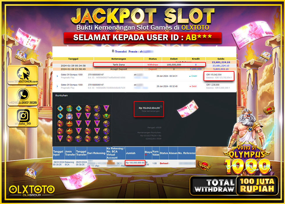 OLXTOTO JACKPOT SLOT GATES OF OLYMPUS 1000 Rp.100.000.000.,- LUNAS