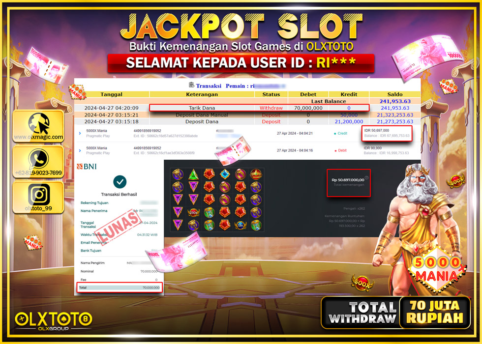 OLXTOTO JACKPOT SLOT 5000X MANIA Rp.70.000.000.,- LUNAS
