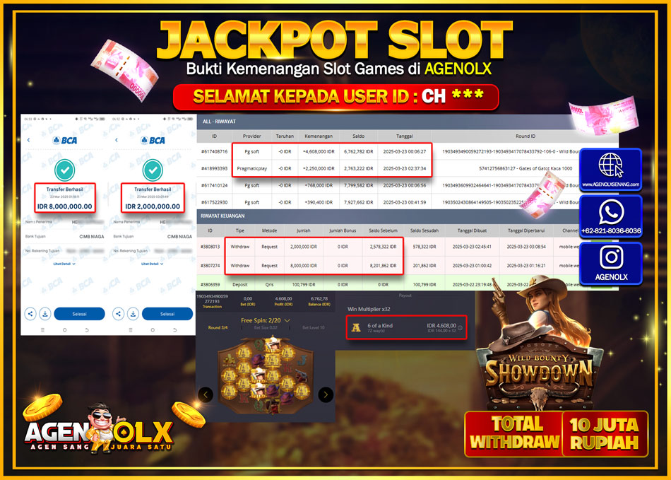 AGENOLX JACKPOT SLOT WILD BOUNTHY SHOWDOWN Rp 10.000.000,- LUNAS