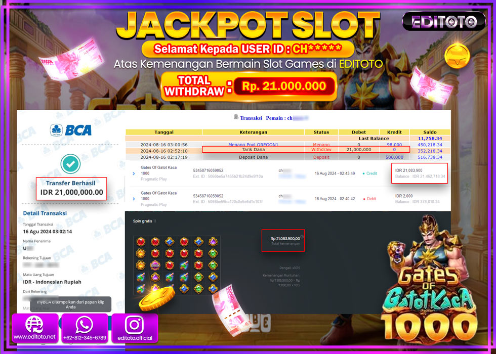 JACKPOT SLOT GATES OF GATOTKACA 1000 Rp.21.000.000.,- LUNAS