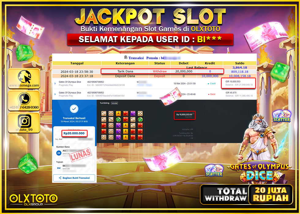 OLXTOTO JACKPOT SLOT GATES OF OLYMPUS DICE Rp.20.000.000.,- LUNAS