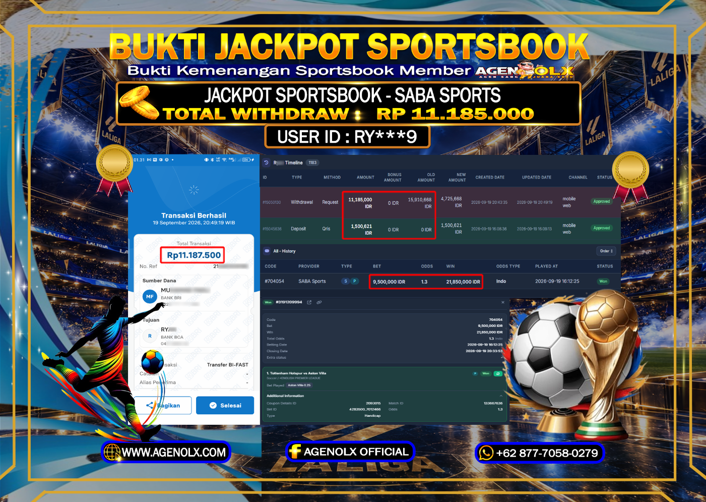 AGENOLX JACKPOT SPORTSBOOK -  SABA SPORTS  - RP 11.185,000 - LUNAS