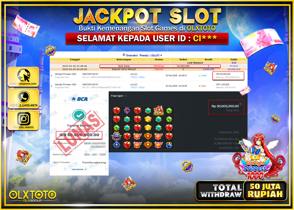 OLXTOTO JACKPOT  SLOT STARLIGHT PRINCESS 1000  Rp.50.000.000.,- LUNAS