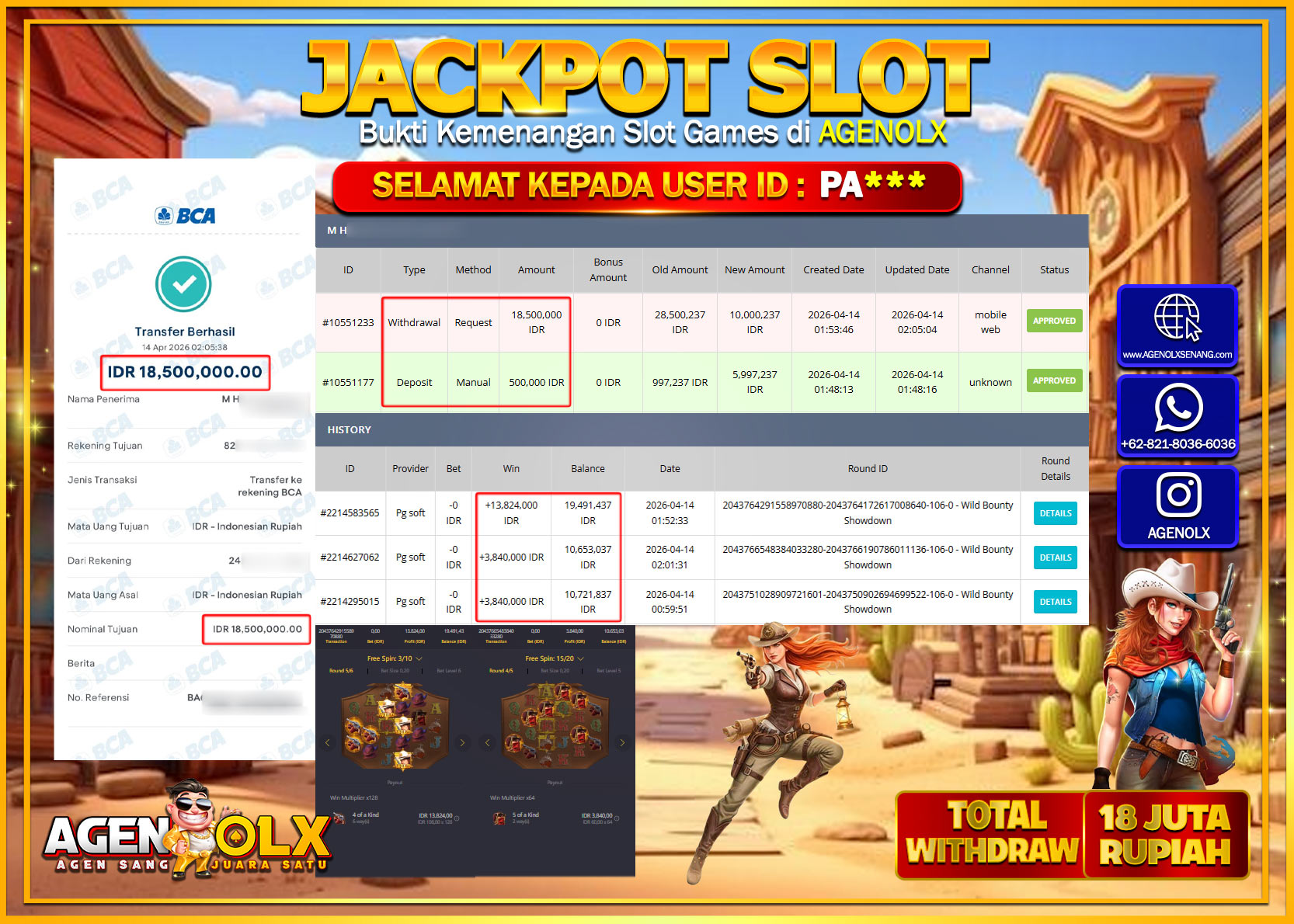 AGENOLX JACKPOT SLOT WILD BOUNTY SHOWDOWN Rp 18.500.000 - LUNAS