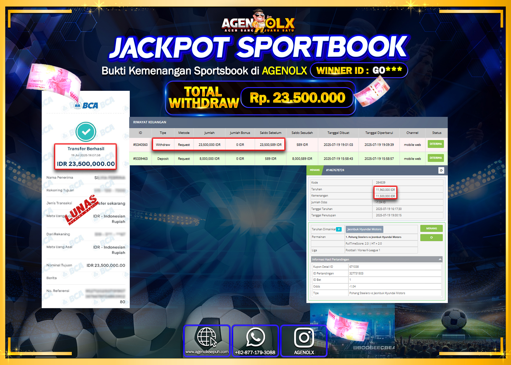 AGENOLX JACKPOT  SPORTBOOK Rp 23.500.000,- LUNAS