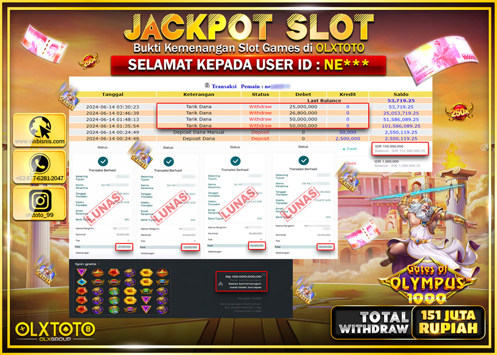 OLXTOTO JACKPOT SLOT GATES OF OLYMPUS 1000   Rp.151.800.000.,- LUNAS