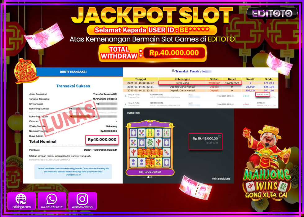 JACKPOT SLOT GONG XI FA CAI  Rp.40.000.000.,- LUNAS