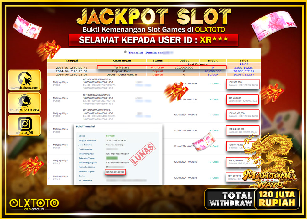 OLXTOTO JACKPOT SLOT MAHJONG WAYS   Rp.120.000.000.,- LUNAS
