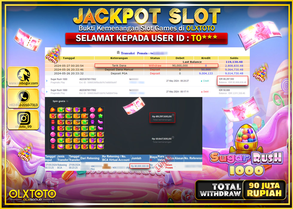 OLXTOTO JACKPOT SLOT SUGAR RUSH 1000   Rp.90.000.000.,- LUNAS
