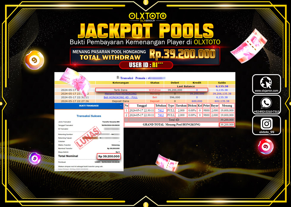OLXTOTO JACKPOT TOGEL POOL HONGKONG  Rp.39.200.000.,- LUNAS