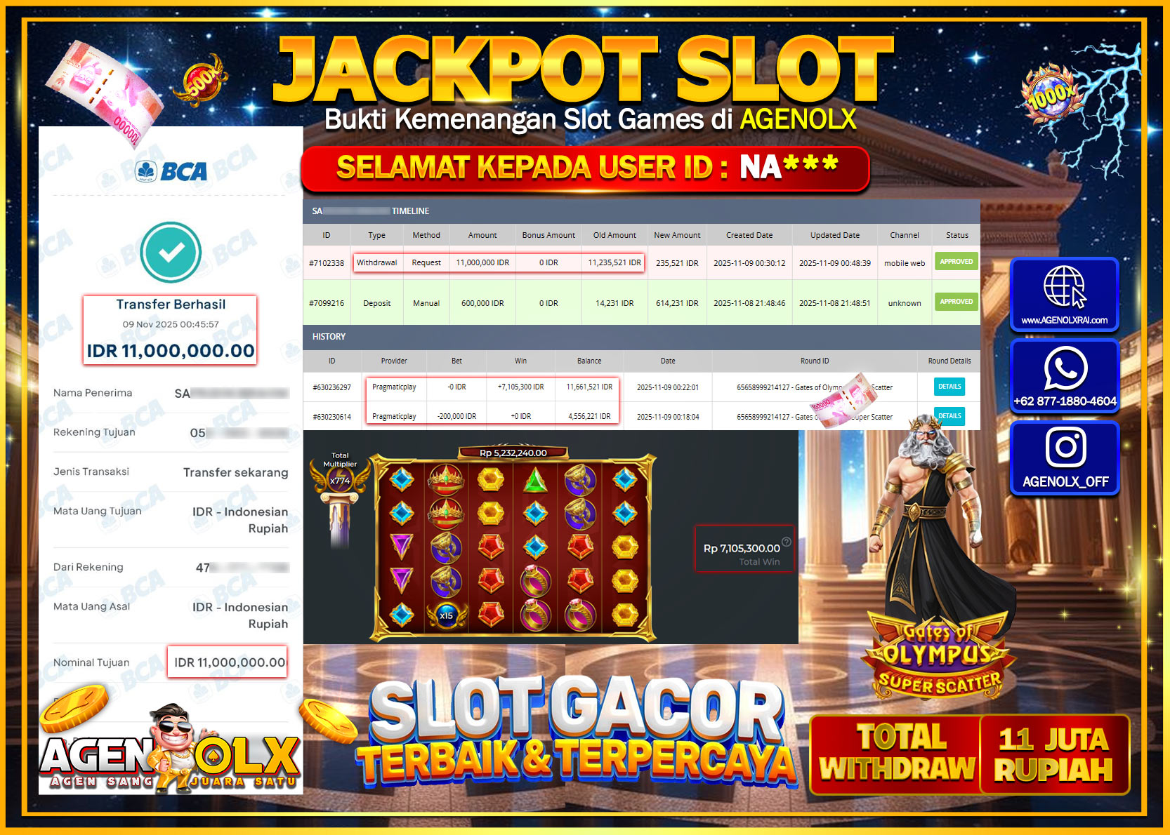 AGENOLX JACKPOT SLOT GATES OF OLYMPUS SUPER SCATTER   Rp 11,000,000,- LUNAS