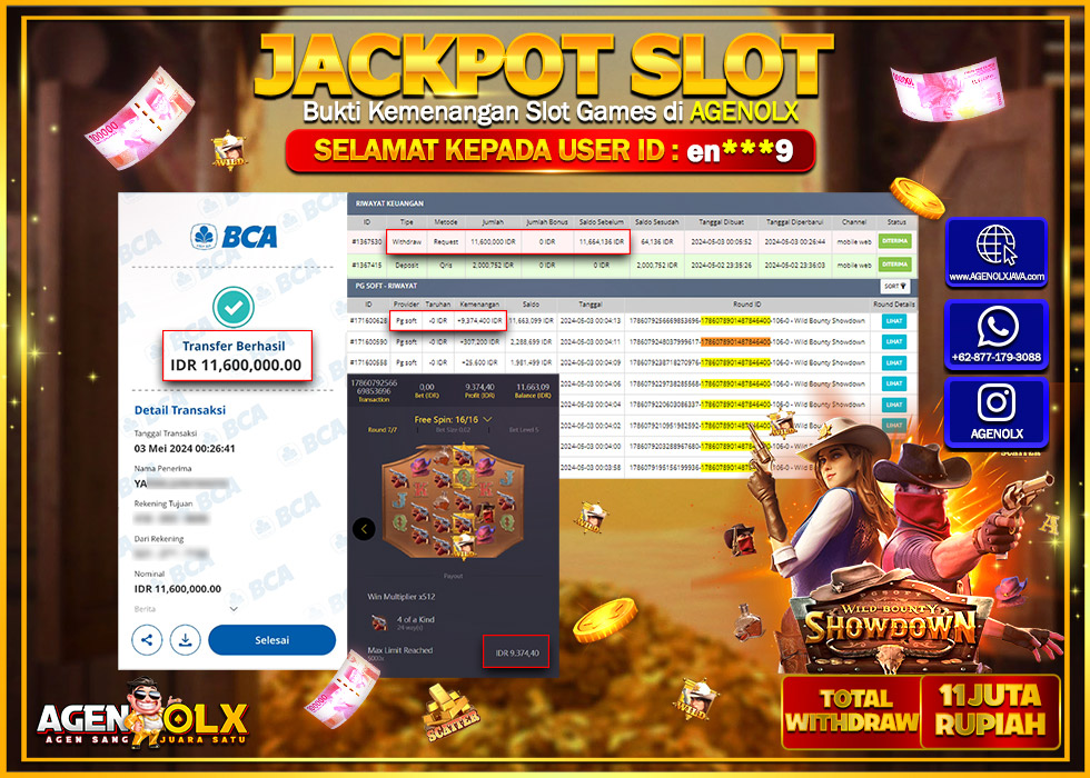 AGENOLX JACKPOT SLOT Wild bounty showdown Rp.11.000.000,- LUNAS