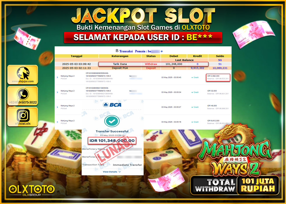 BINTANGSLOT77 JACKPOT SLOT MAHJONG WAYS 2 Rp.101.348.000.,- LUNAS