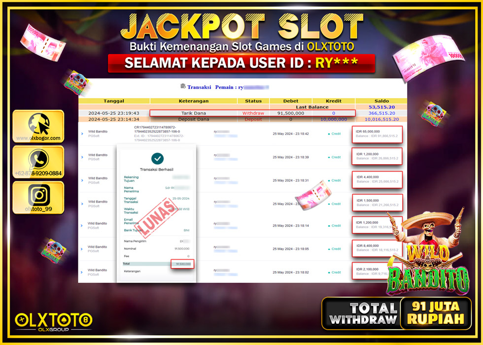 OLXTOTO JACKPOT SLOT WILD BANDITO  Rp.91.500.000.,- LUNAS
