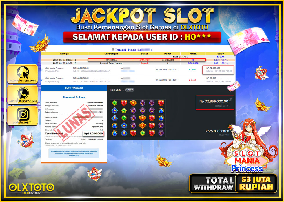 OLXTOTO JACKPOT  SLOT MANIA PRINCESS 1000  Rp.53.000.000.,- LUNAS