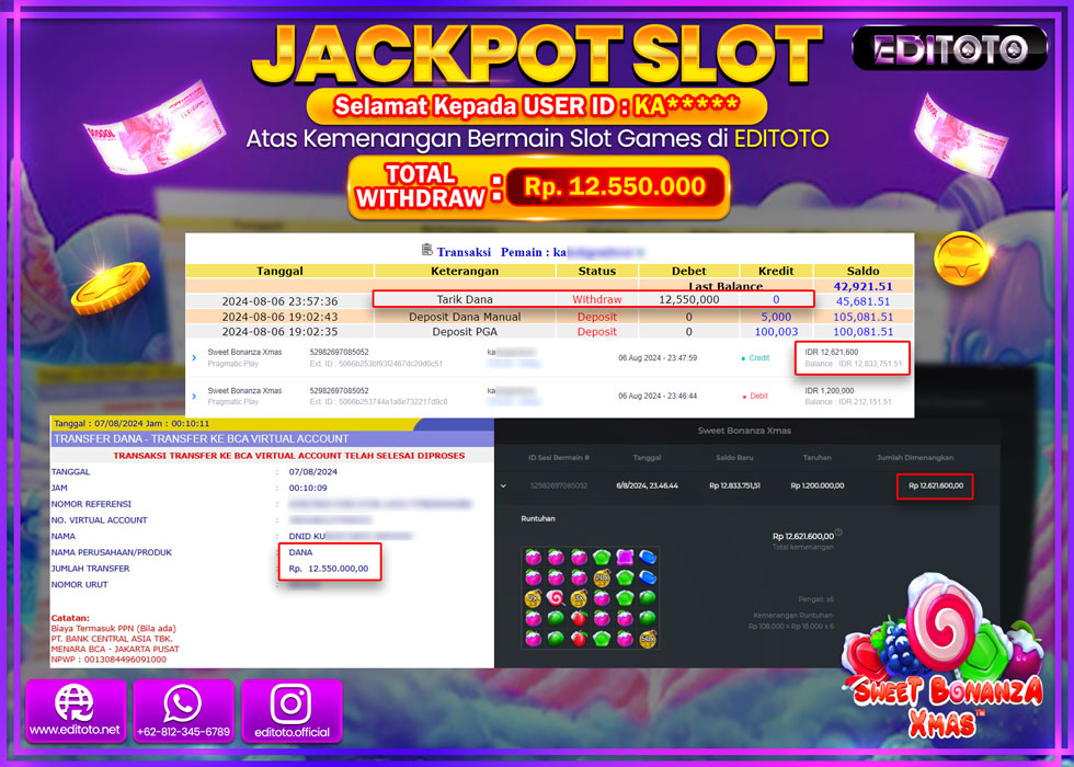JACKPOT SLOT SWEET BONANZA XMAS Rp.12.550.000.,- LUNAS