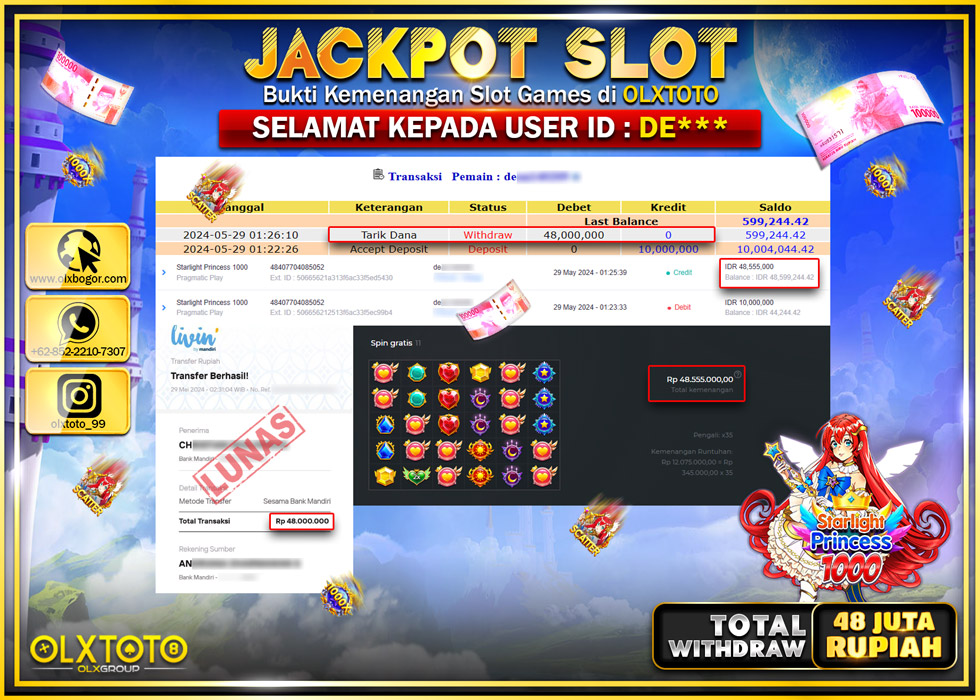 OLXTOTO JACKPOT SLOT STARLIGHT PRINCESS 1000  Rp.48.000.000.,- LUNAS