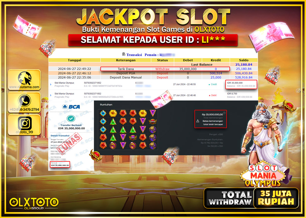 OLXTOTO JACKPOT SLOT MANIA OLYMPUS   Rp.35.000.000.,- LUNAS