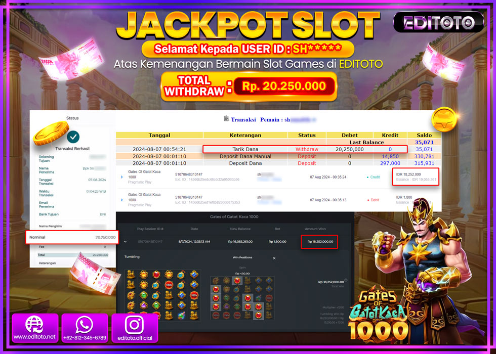 JACKPOT SLOT GATES OF GATOT KACA 1000 Rp.20.250.000.,- LUNAS