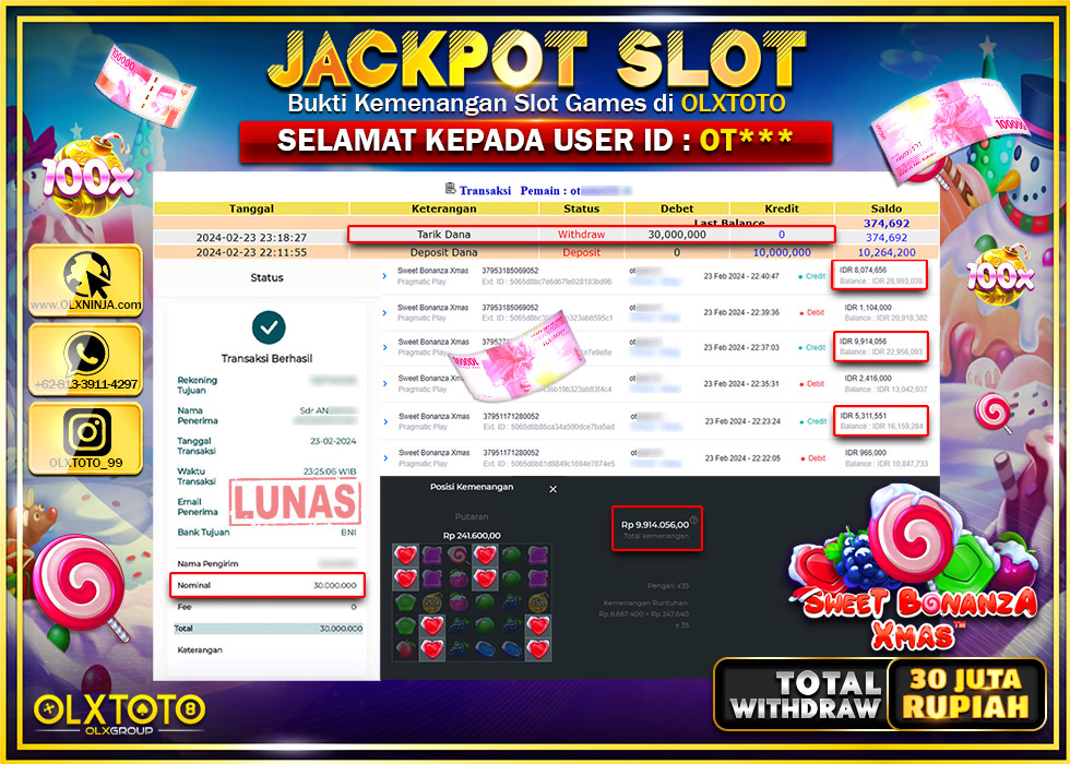 OLXTOTO JACKPOT SLOT SWEET BONANZA XMAS Rp.30.000.000.,- LUNAS