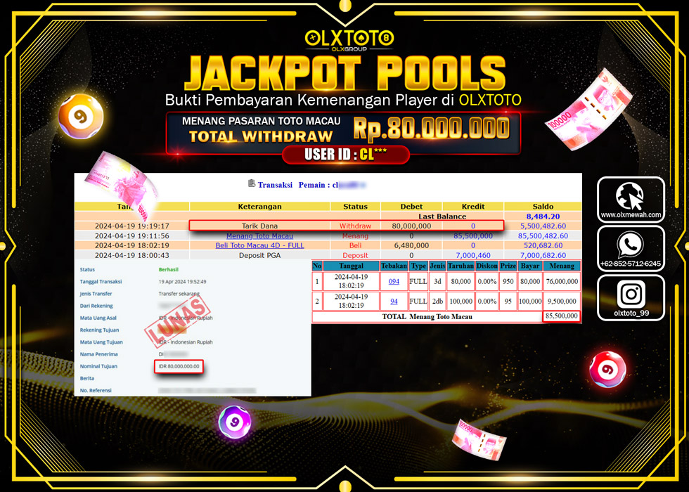 OLXTOTO JACKPOT TOGEL PASARAN TOTO MACAU Rp.80.000.000.,- LUNAS