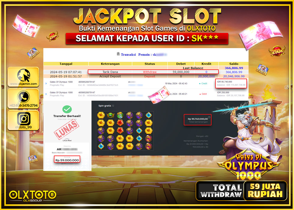 OLXTOTO JACKPOT SLOT GATES OF OLYMPUS 1000  Rp.59.000.000.,- LUNAS