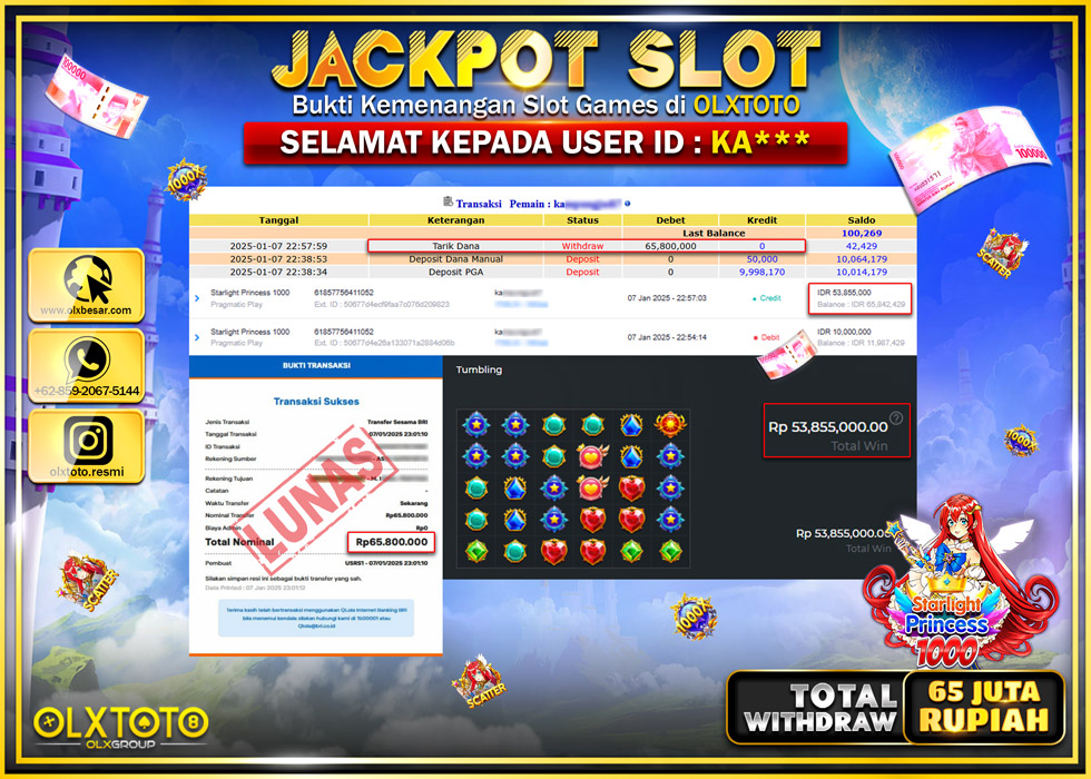 OLXTOTO JACKPOT  SLOT STARLIGHT PRINCESS 1000  Rp.65.800.000.,- LUNAS
