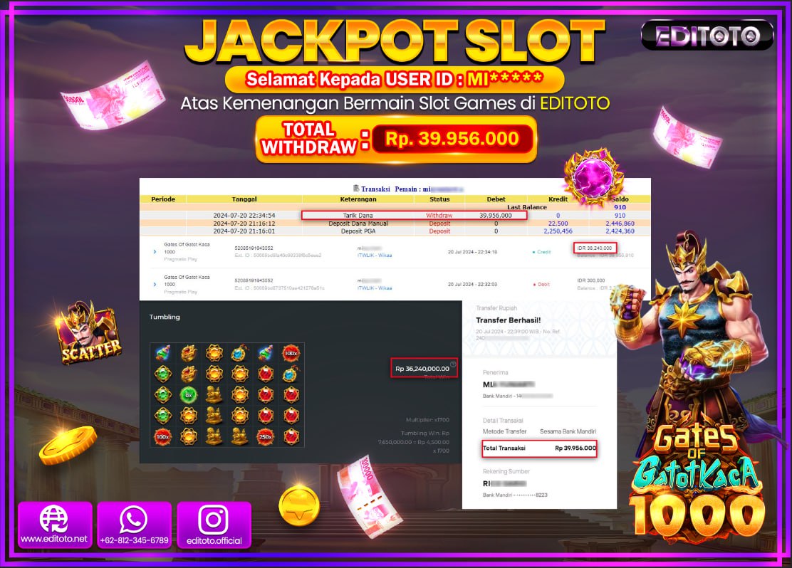 JACKPOT SLOT EDITOTO Gates Of Gatot Kaca 1000 Rp.39.956.000.,- LUNAS