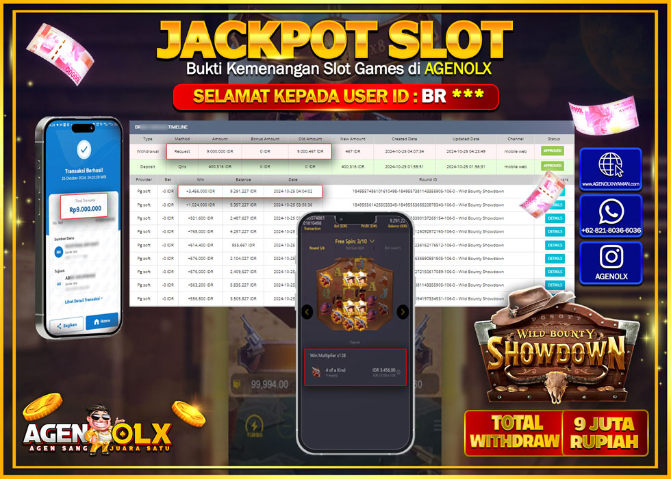 AGENOLX JACKPOT  SLOT WILD BOUNTY SHOWDOWN  Rp 9.000.000,- LUNAS