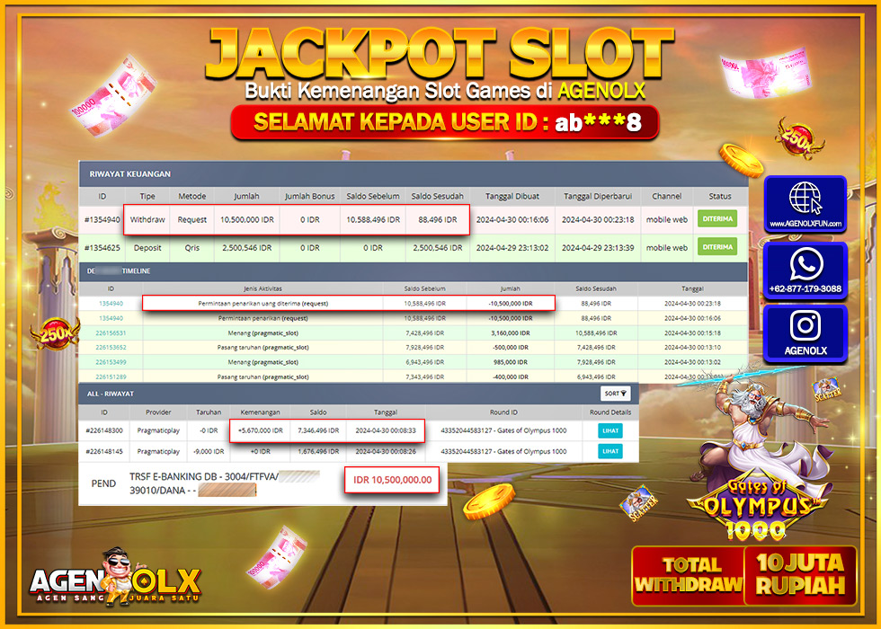 AGENOLX JACKPOT SLOT Gate of olympus 1000 Rp.10.000.000,- LUNAS