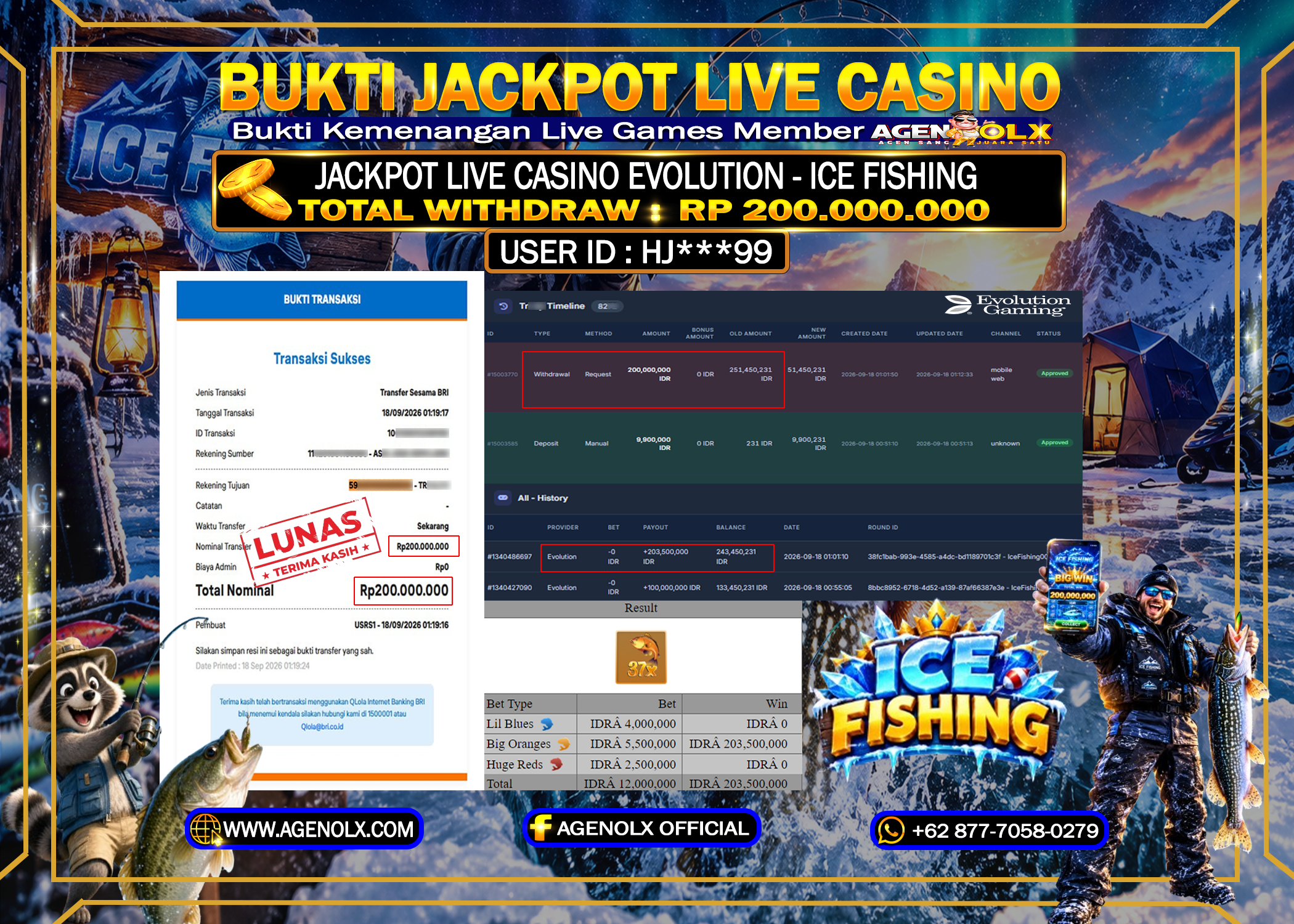 AGENOLX JACKPOT LIVE CASINO EVOLUTION - ICE FISHING  RP 200.000.000 - LUNAS