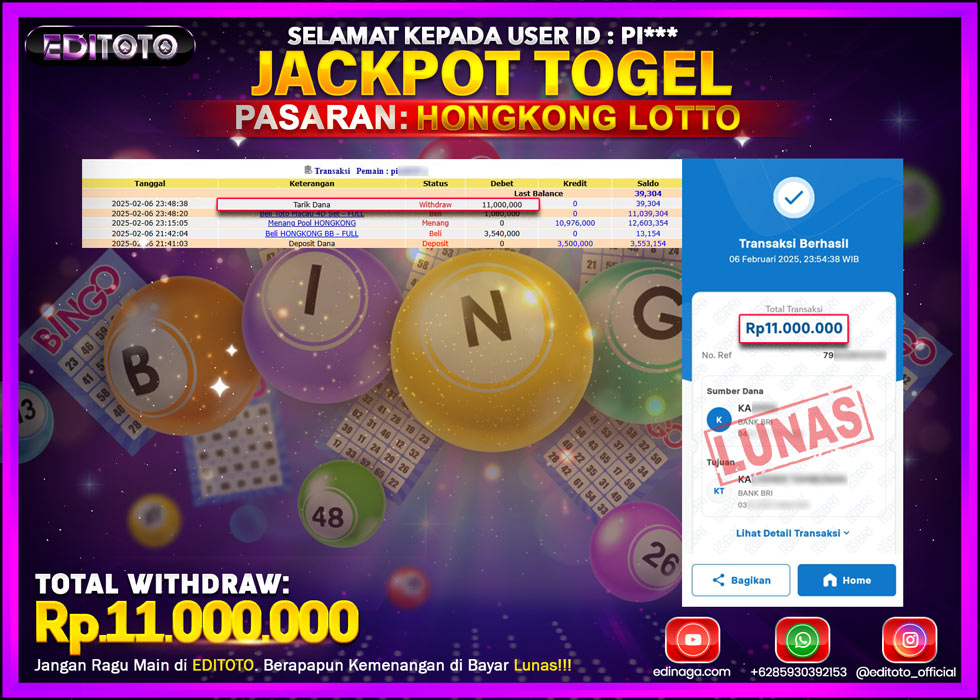 JACKPOT TOGEL PASARAN HONGKONG LOTTO Rp.11.000.000.,- LUNAS