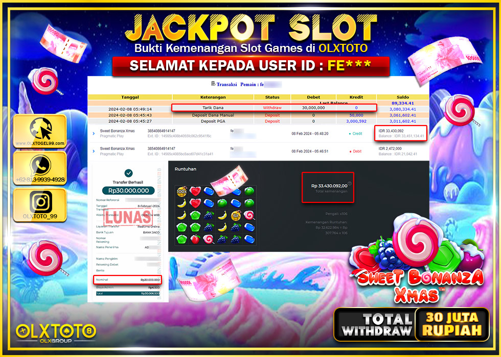 OLXTOTO JACKPOT SLOT SWEET BONANZA XMAS Rp.30.000.000.,- LUNAS