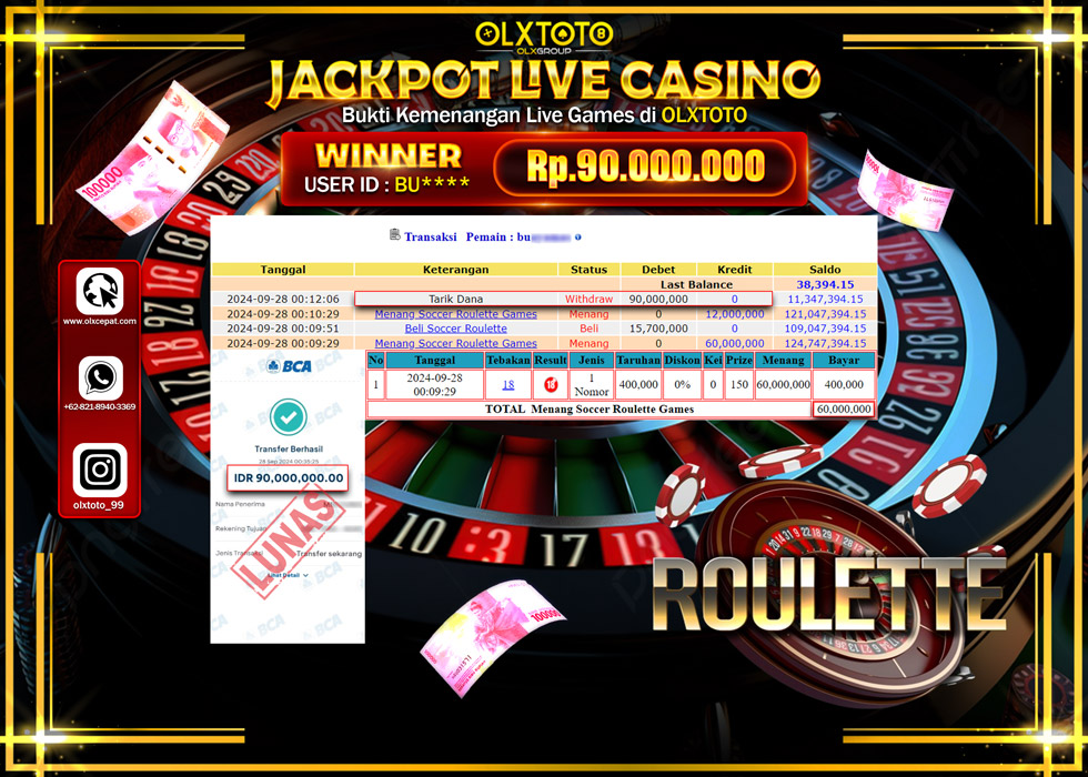 OLXTOTO JACKPOT  LIVE GAMES SOCCER ROULETTE  Rp.90.000.000.,- LUNAS