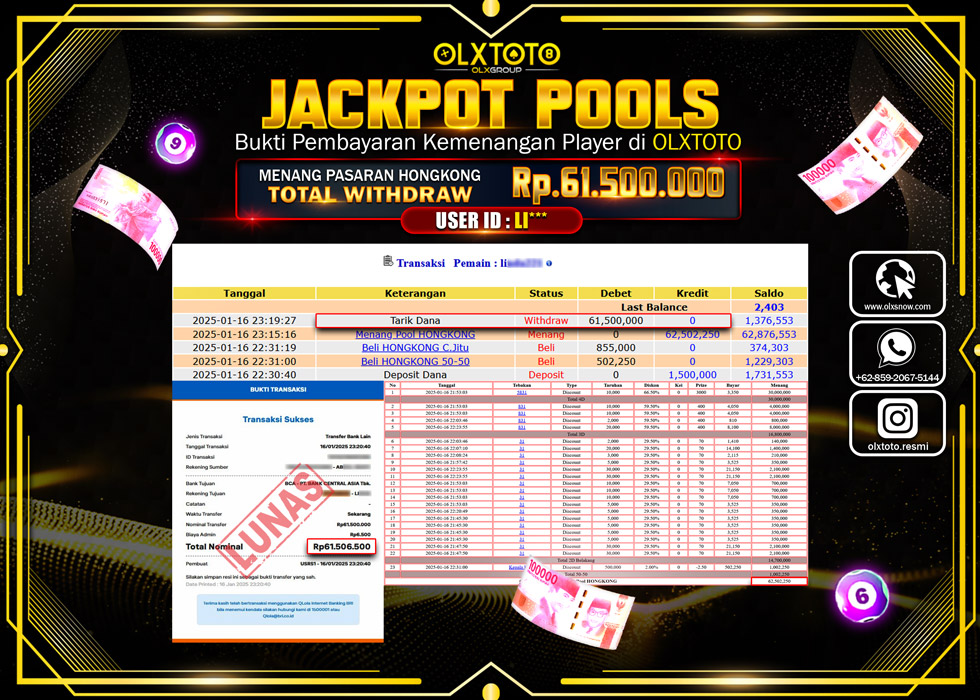 OLXTOTO JACKPOT  TOGEL POOL HONGKONG Rp.61.500.000.,- LUNAS