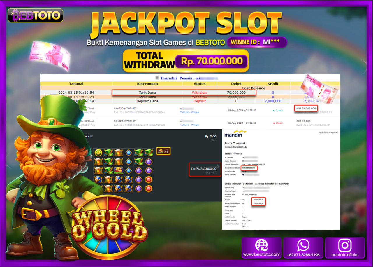 JACKPOT SLOT BEBTOTO Wheel O Gold Rp.70.000.000.,- LUNAS
