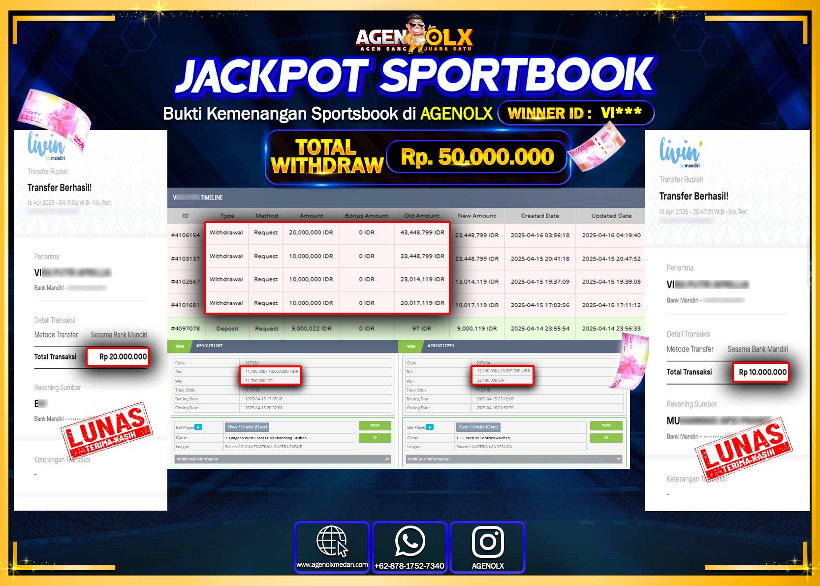 AGENOLX JACKPOT SPORTBOOK Rp 50.000.000,- LUNAS