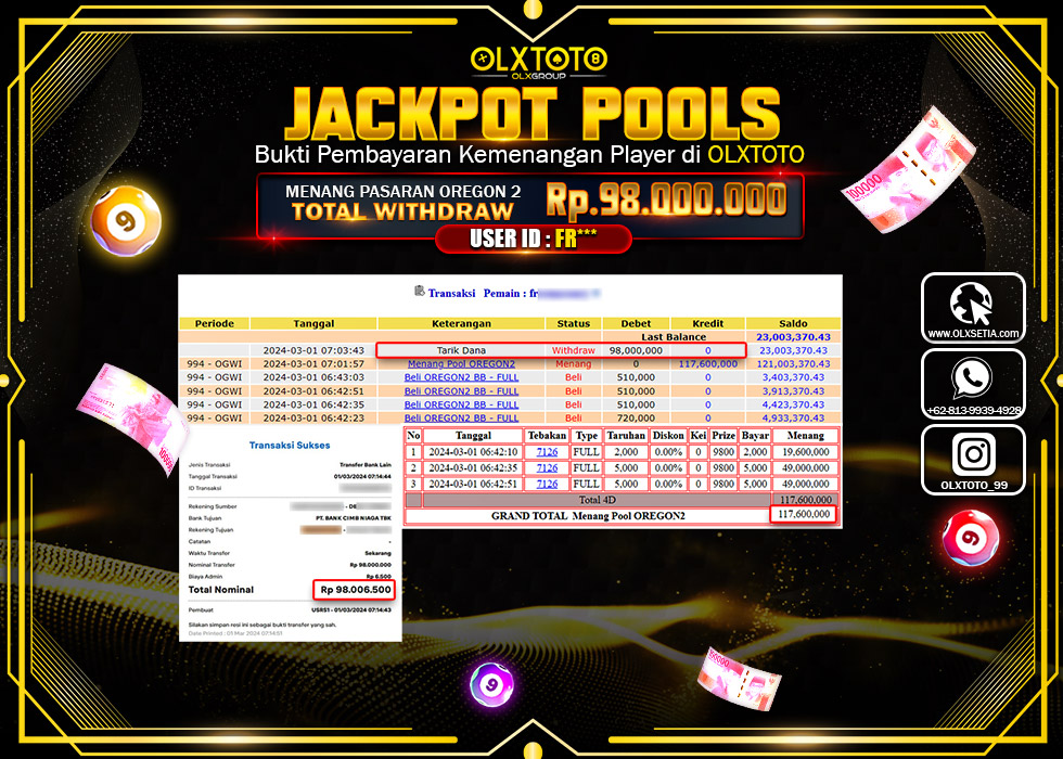 OLXTOTO JACKPOT TOGEL PASARAN OREGON 2 Rp.98.000.000.,- LUNAS