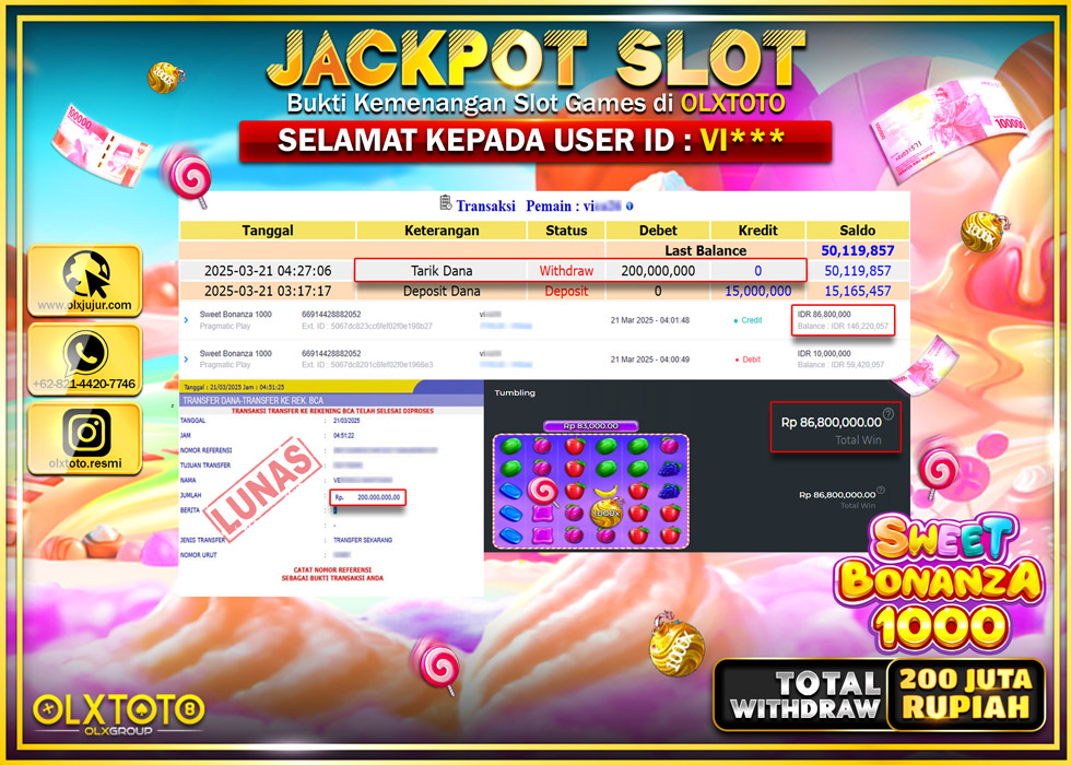 OLXTOTO JACKPOT SWEET BONANZA 1000 Rp.200.000.000.,- LUNAS